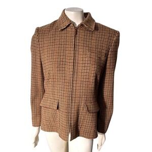 Lauren Ralph Lauren Wool Plaid Houndstooth Tweed Jacket 10 Old Money‎ Equestrian